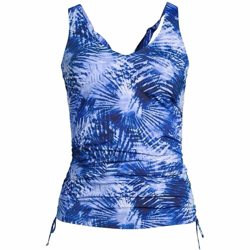 Lands' End Tie Dye Ruched Drawstring-side Tankini top 10 Blue